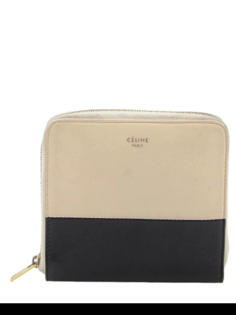 Céline Womens Leather Zip Around Gold Tone Wallet White Black